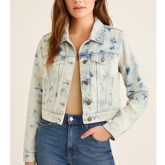 Free People Rumors Denim Jacket in Jones Tie Dye Blue - Picture 1 of 9